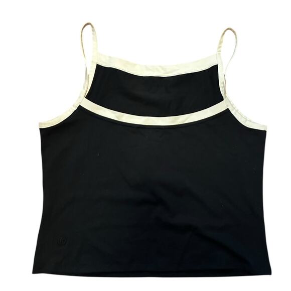 Lululemon Organic Cotton High-Neck Ringer Tank Top Black/Light Ivory Size XL - Picture 2 of 6